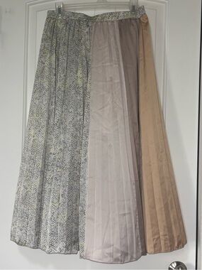 Downeast Colorblock Pleated Midi Skirt - Neutral Multi